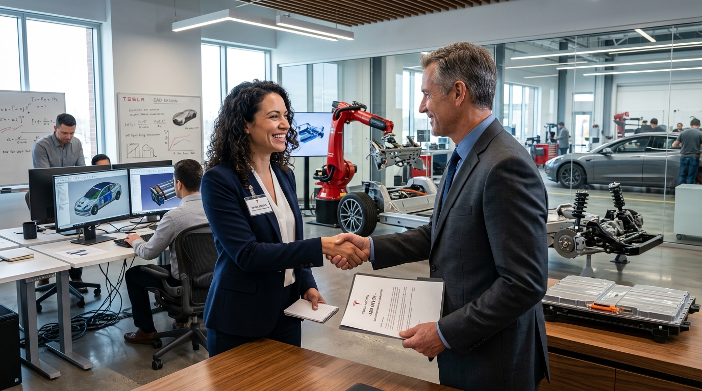 Candidate receiving placement offer and handshake from engineering hiring director